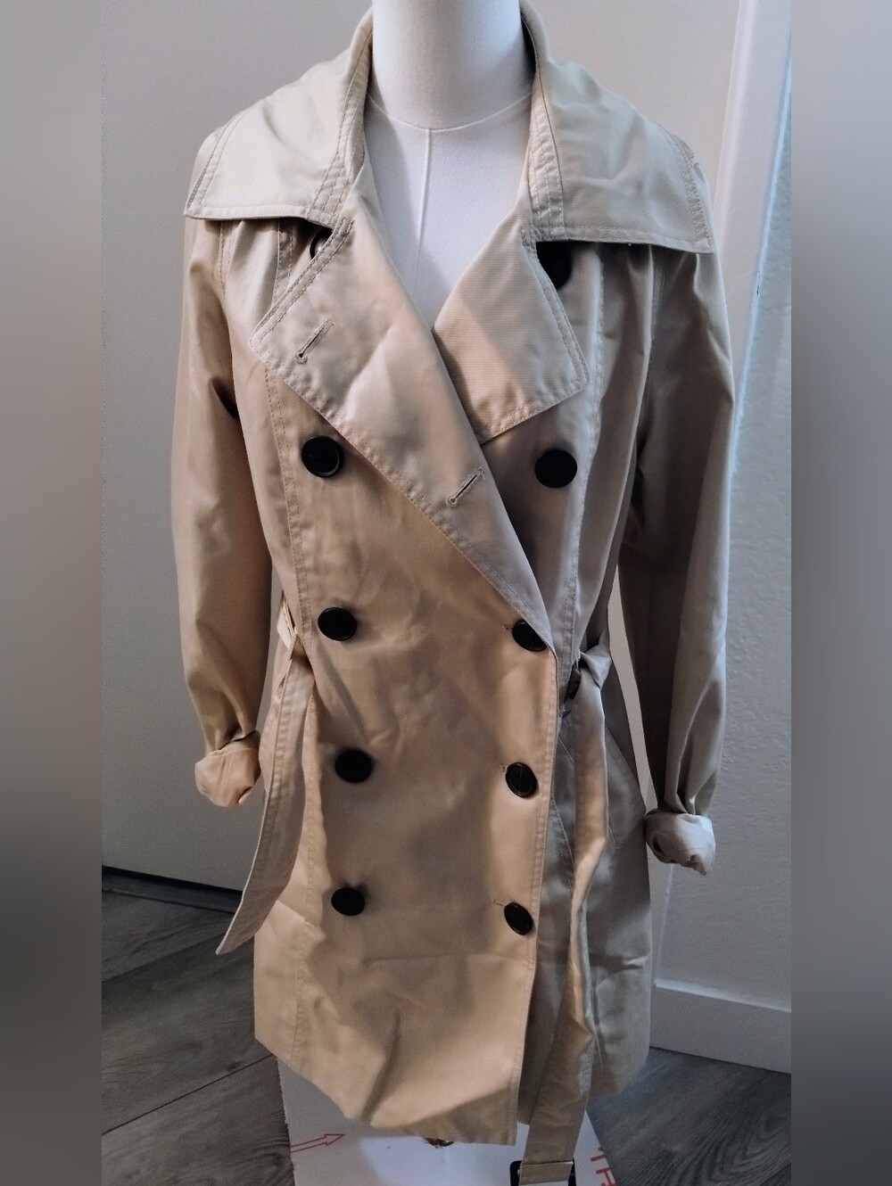 Classic Merona Women's Beige Trench Coat - Timeless Double-Breasted Style